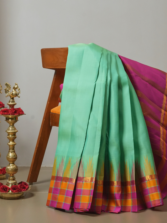 Silk Mark Certified Handloom Kanjivaram Silk Saree  |  Seafoam Teal