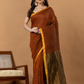 Pure Handloom Linen Saree | Rust Brown