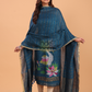 Classic Blue Linen Jamdani 2-Piece Set Kurti & Dupatta (UNSTITCHED) - 074