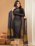 Navy Blue | Handloom Jamdani Linen Unstitched 2-Piece Kurti