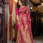 Pushpi  -  Rose pink silk with delicate mayura chakra motifs