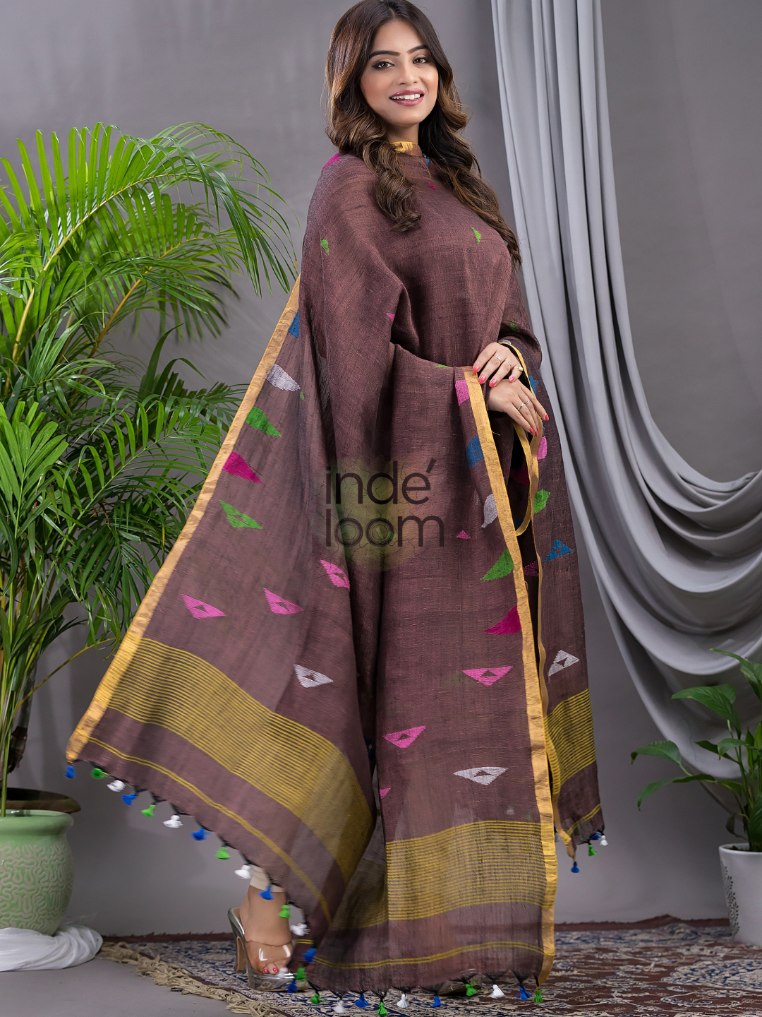 Deep Brown Linen X Linen 2-Piece Set Kurti & Dupatta (UNSTITCHED) - 119