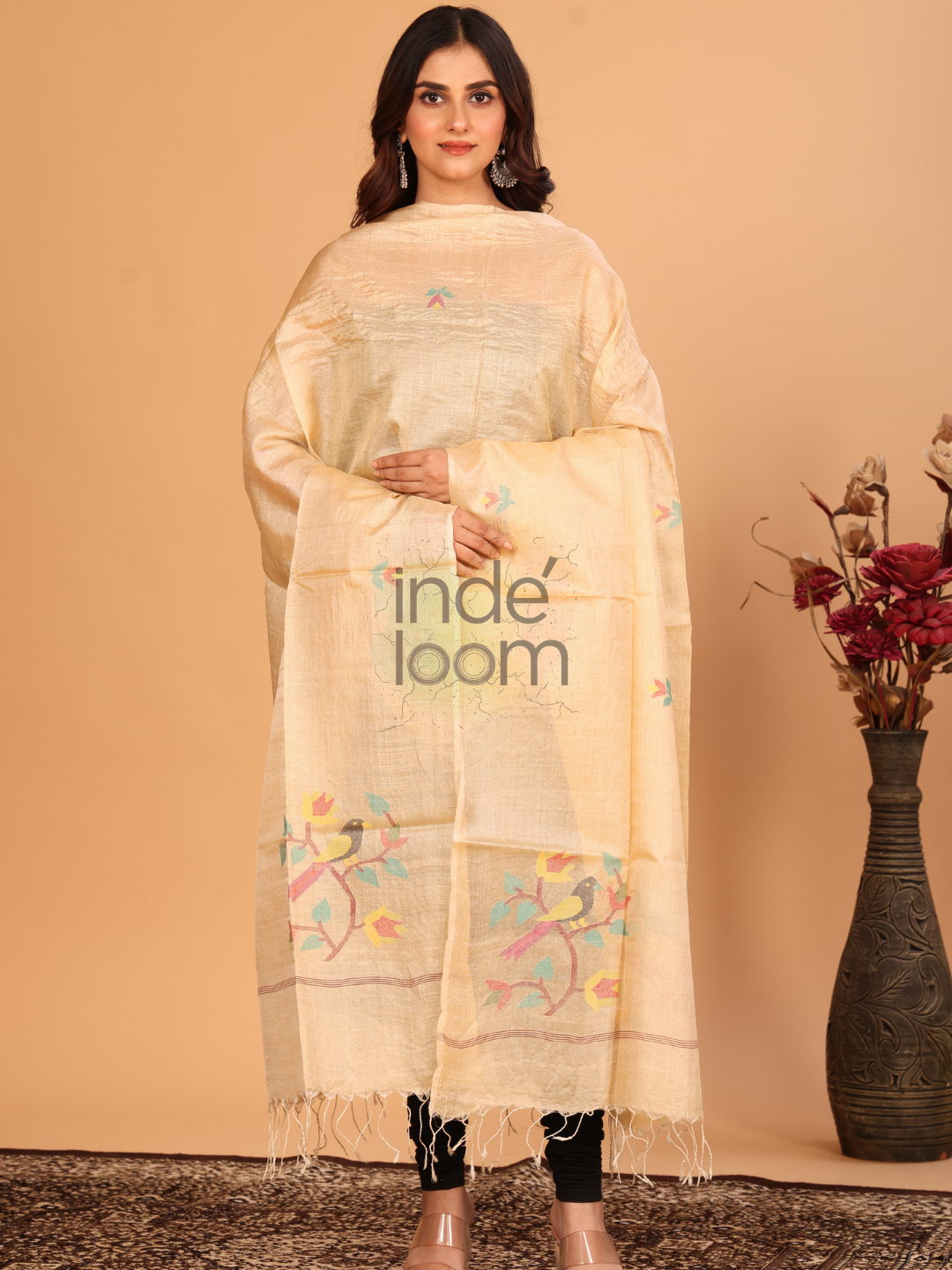 Pure Handloom Tussar Silk Jamdani Dupatta - 032