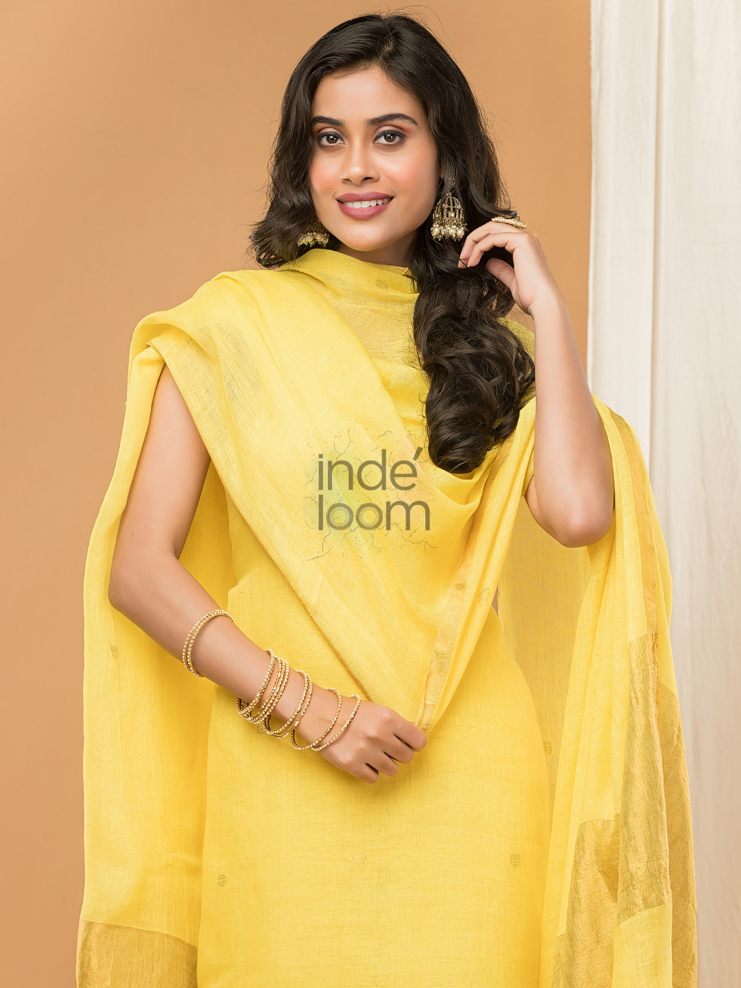 Linen Jamdani Unstitched 2-Piece Kurti  |  Mango Yellow