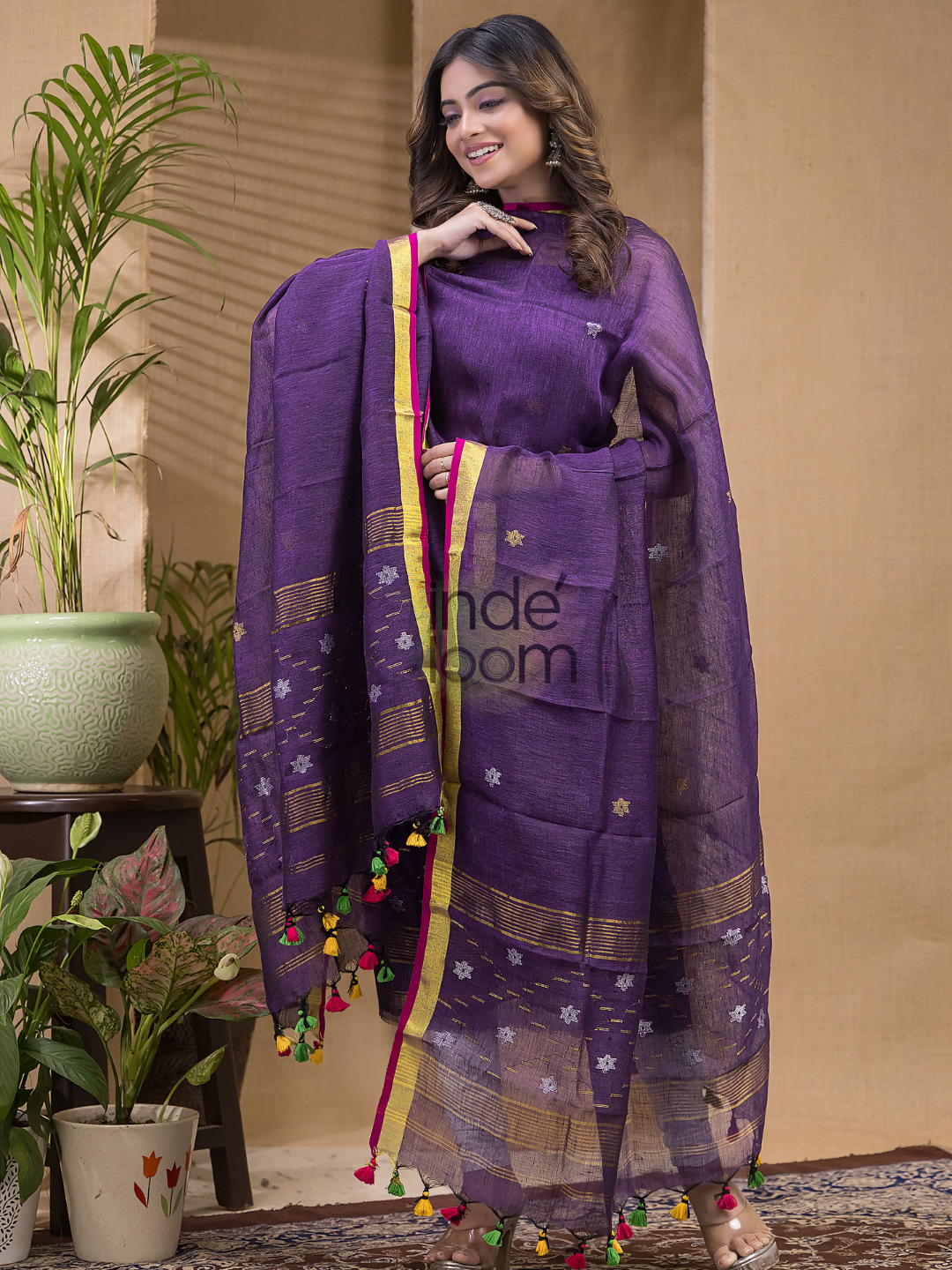 Nightshade Purpule  Pure Linen Suit 2 Piece Set Kurti & Dupatta (UNSTITCHED) -625