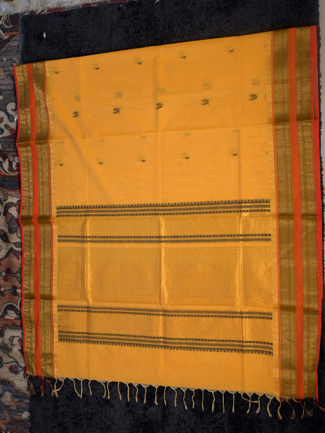 Kanchi Cotton|Yellow & Orange/ Olive Green