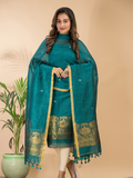 Teal Green | Handloom Jamdani Linen Unstitched 2-Piece Kurti