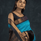 Pure handloom Korvai Saree in Midnight Blue With Golden Parrots in Zari Checks - 005