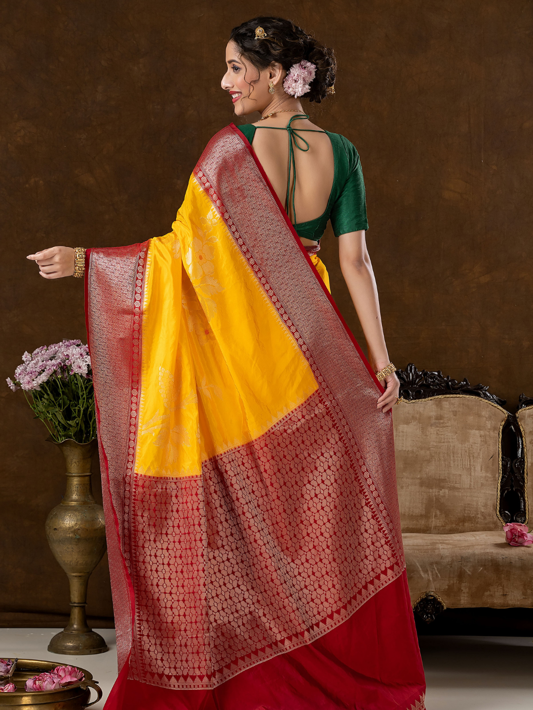 Classic Benarasi Katan Semi Silk Saree | Mustard Yellow