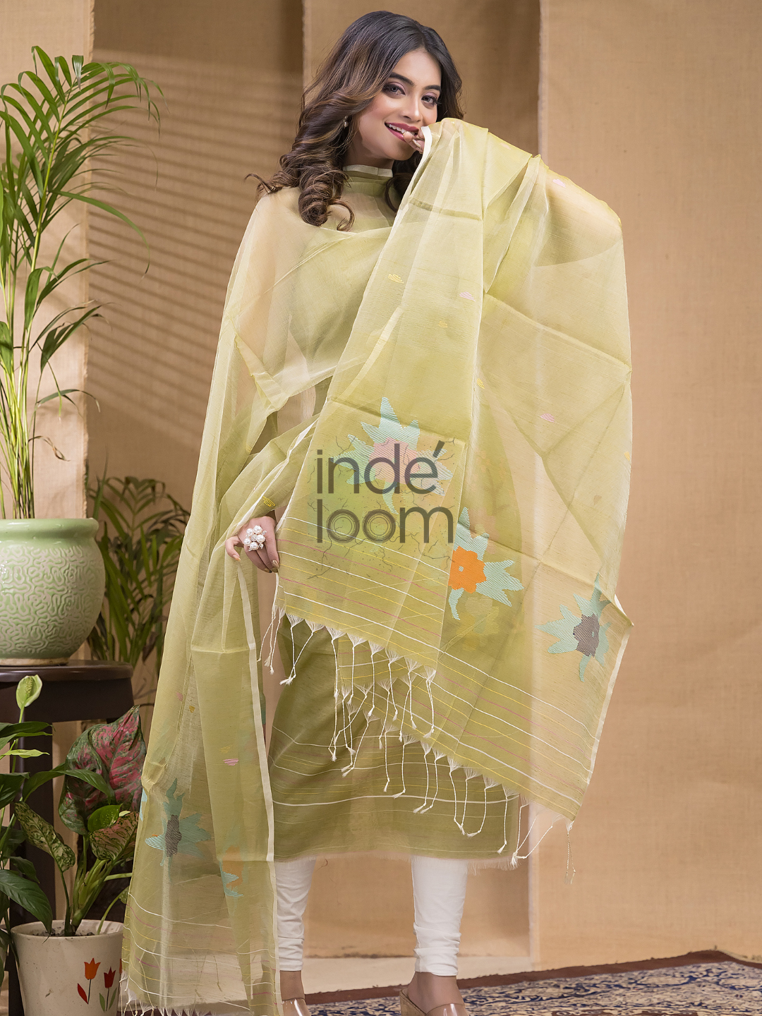 Sunset Gold Jamdani 2-Piece Set Kurti & Dupatta (UNSTITCHED) -683