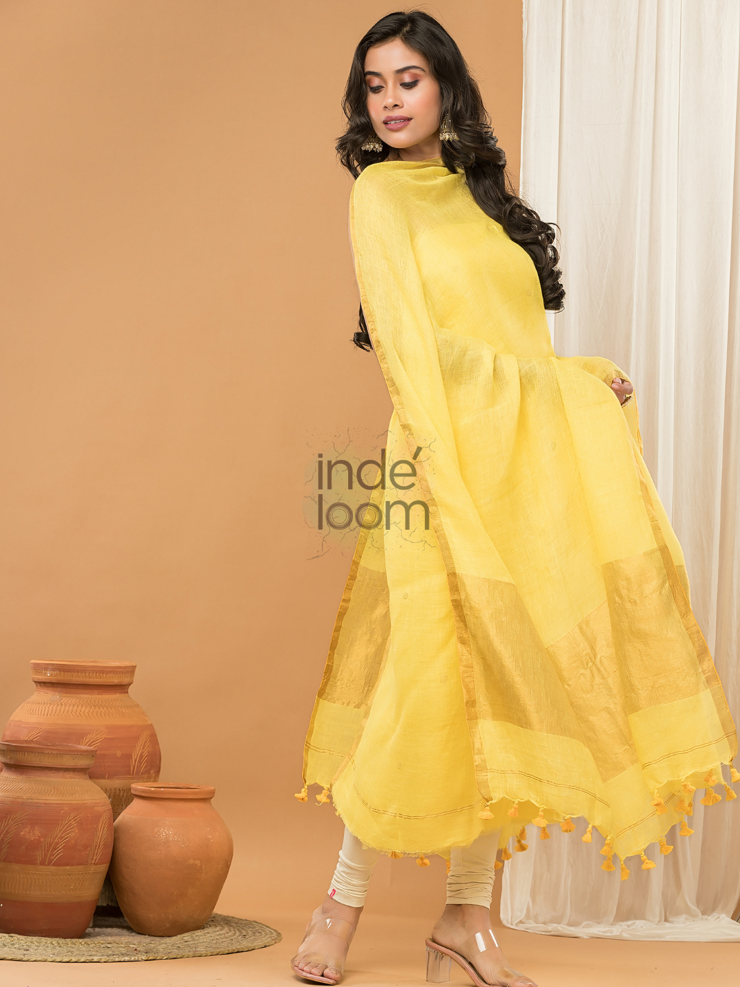 Linen Jamdani Unstitched 2-Piece Kurti  |  Mango Yellow