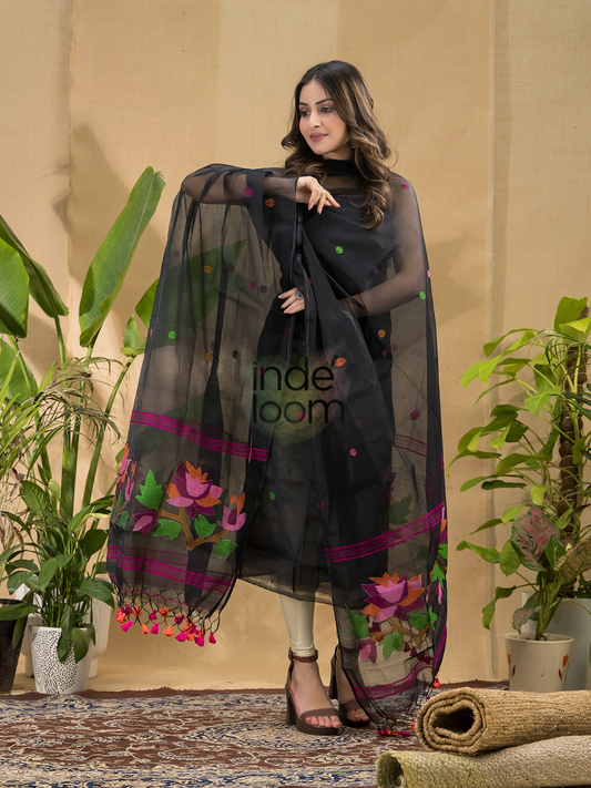 Rich Black Jamdani 2-Piece Set Kurti & Dupatta (UNSTITCHED) -721