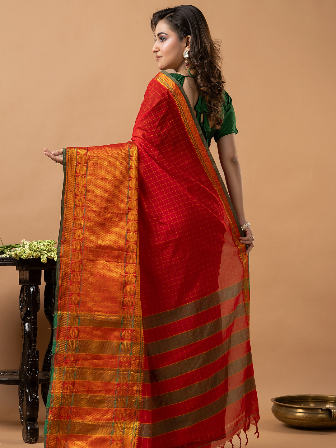 Traditional Narayanpet Cotton Saree | Classic Red