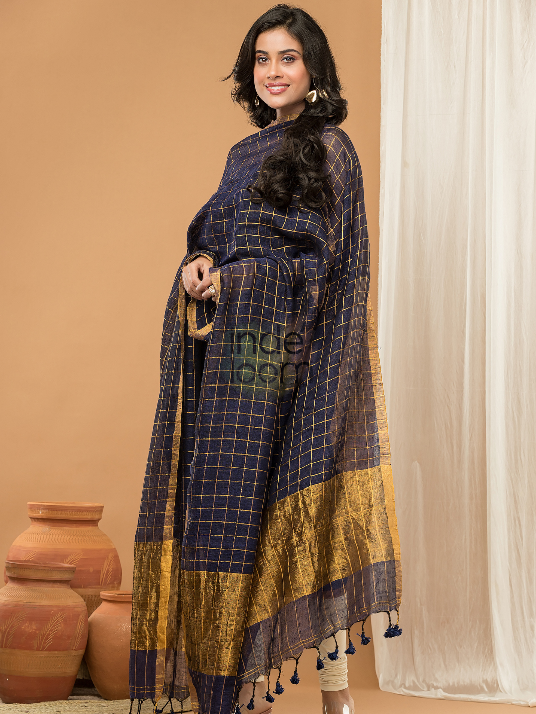Blue with Golden color Jamdani 2-Piece Set Kurti & Dupatta (UNSTITCHED) - 156