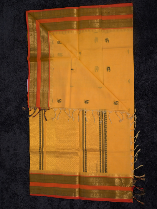 Kanchi Cotton|Yellow & Orange/ Olive Green