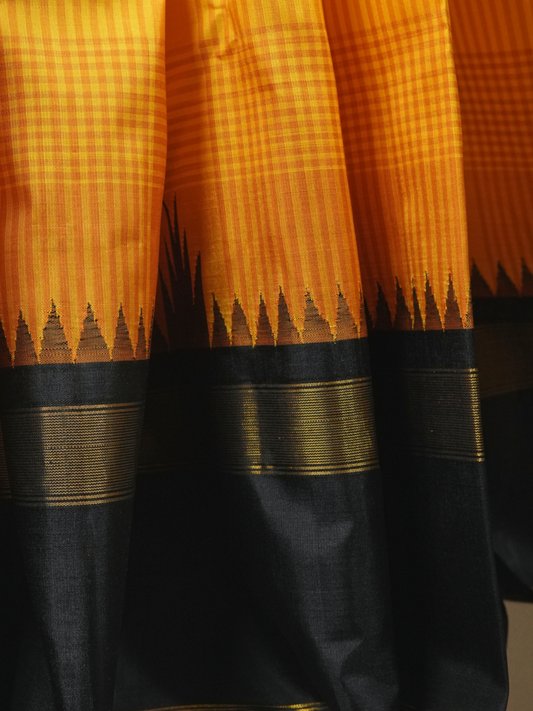 Silk Mark Certified Handloom Kanjivaram Silk Saree  |  Mustard Yellow