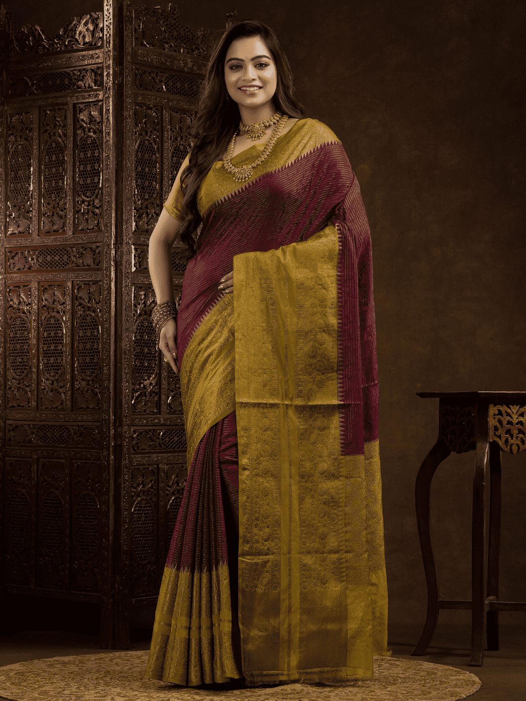 Marron Cotton Silk Saree - 008 - indeloom