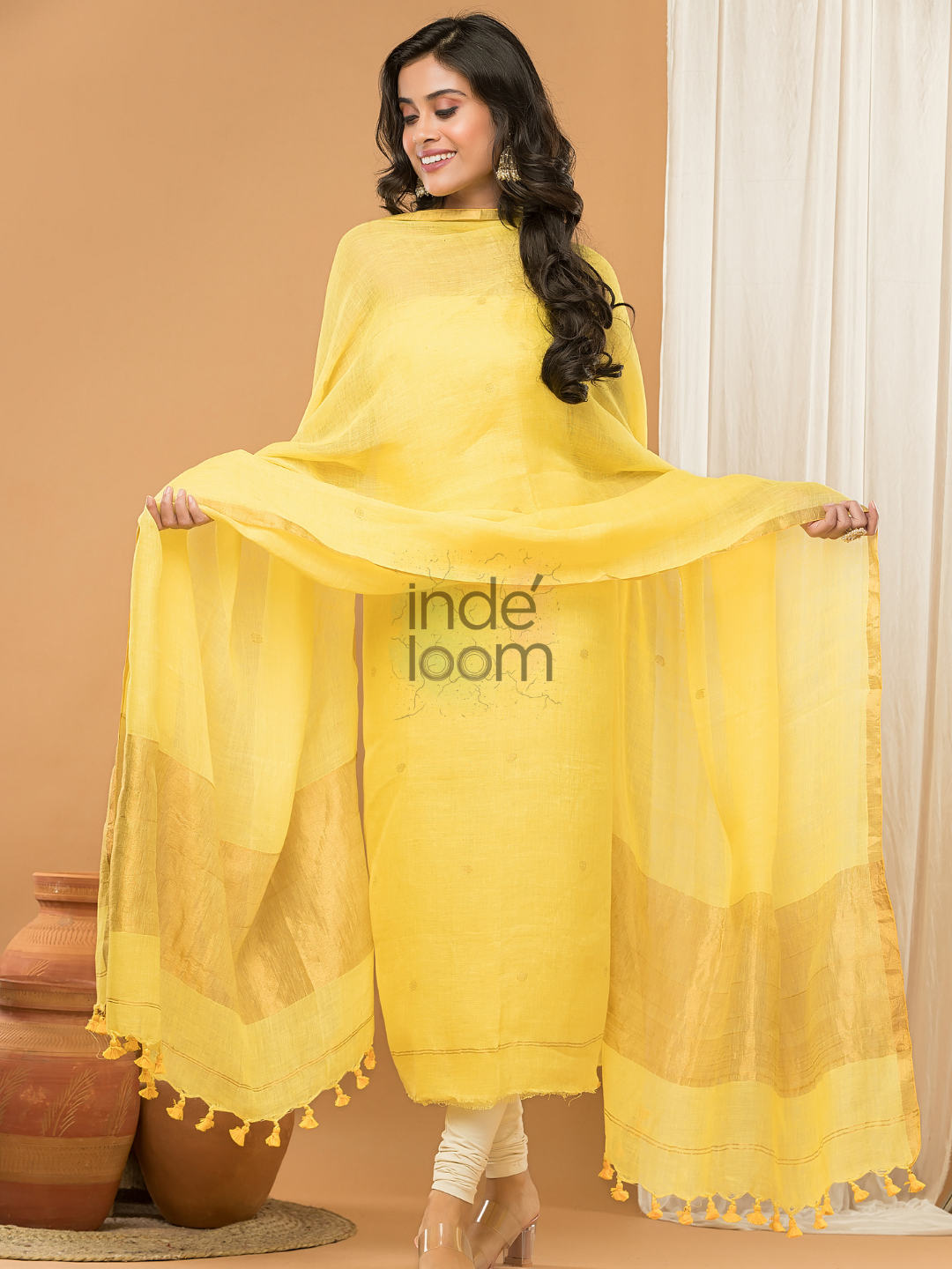 Linen Jamdani Unstitched 2-Piece Kurti  |  Mango Yellow