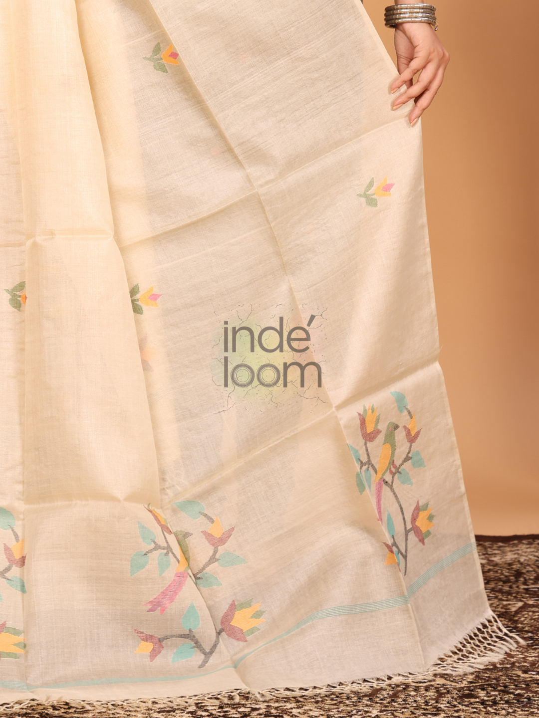 Pure Handloom Tussar Silk Jamdani Dupatta Pale Brown - 033