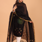 True Black Cotton Linen Jamdani 2-Piece Set Kurti & Dupatta (UNSTITCHED) - 061
