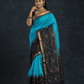 Pure handloom Korvai Silk Cotton Saree in Royal and Midnight Blue with Golden Parrots in Zari Checks - 005