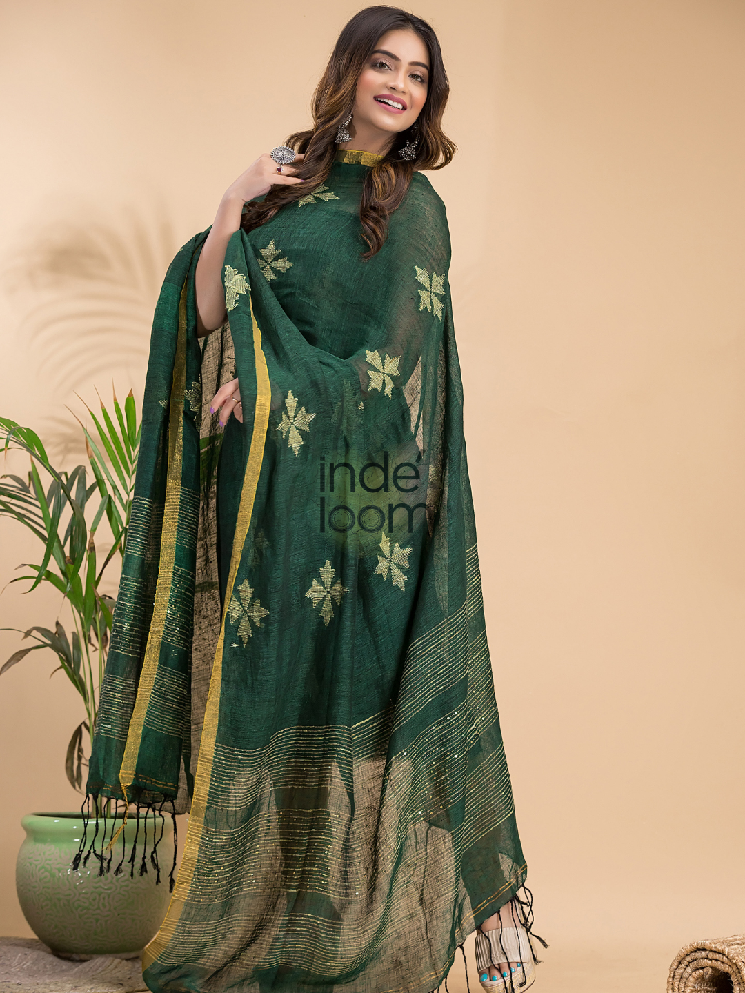 Pine Green Linen X Linen 2-Piece Set Kurti & Dupatta (UNSTITCHED) - 020