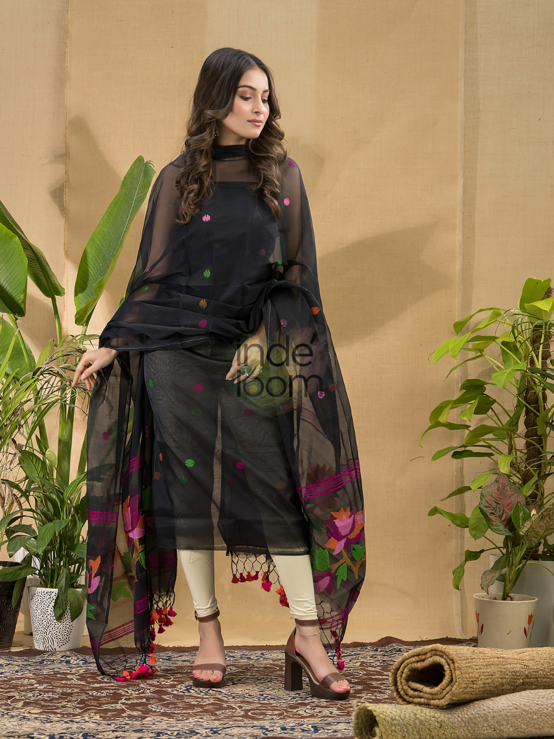 Rich Black Jamdani 2-Piece Set Kurti & Dupatta (UNSTITCHED) -721