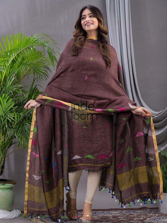 Deep Brown Linen X Linen 2-Piece Set Kurti & Dupatta (UNSTITCHED) - 119