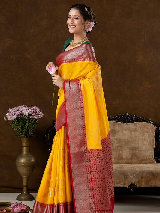 Classic Benarasi Katan Semi Silk Saree | Mustard Yellow