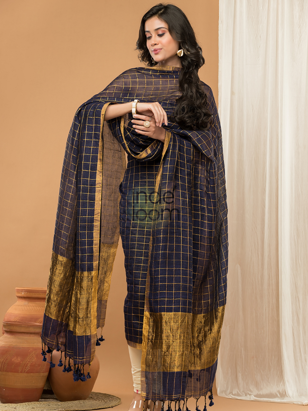 Blue with Golden color Jamdani 2-Piece Set Kurti & Dupatta (UNSTITCHED) - 156