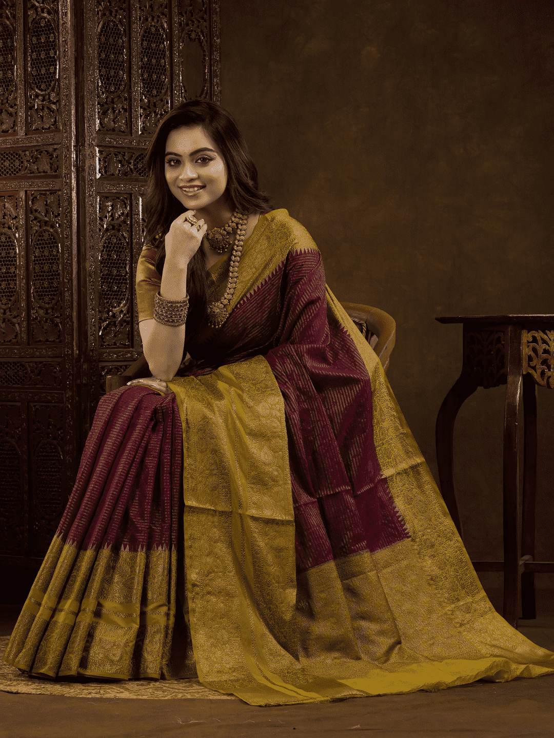 Marron Cotton Silk Saree - 008 - indeloom