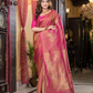 Pushpi  -  Rose pink silk with delicate mayura chakra motifs