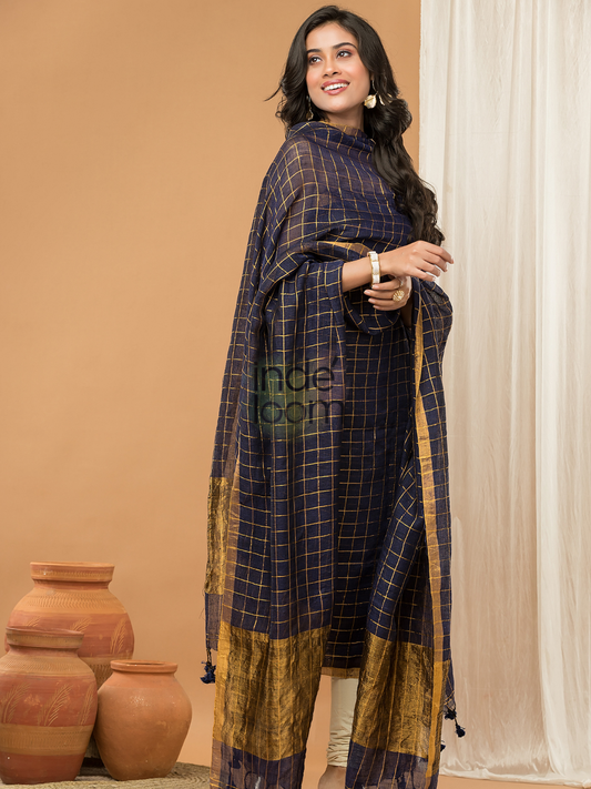 Blue with Golden color Jamdani 2-Piece Set Kurti & Dupatta (UNSTITCHED) - 156