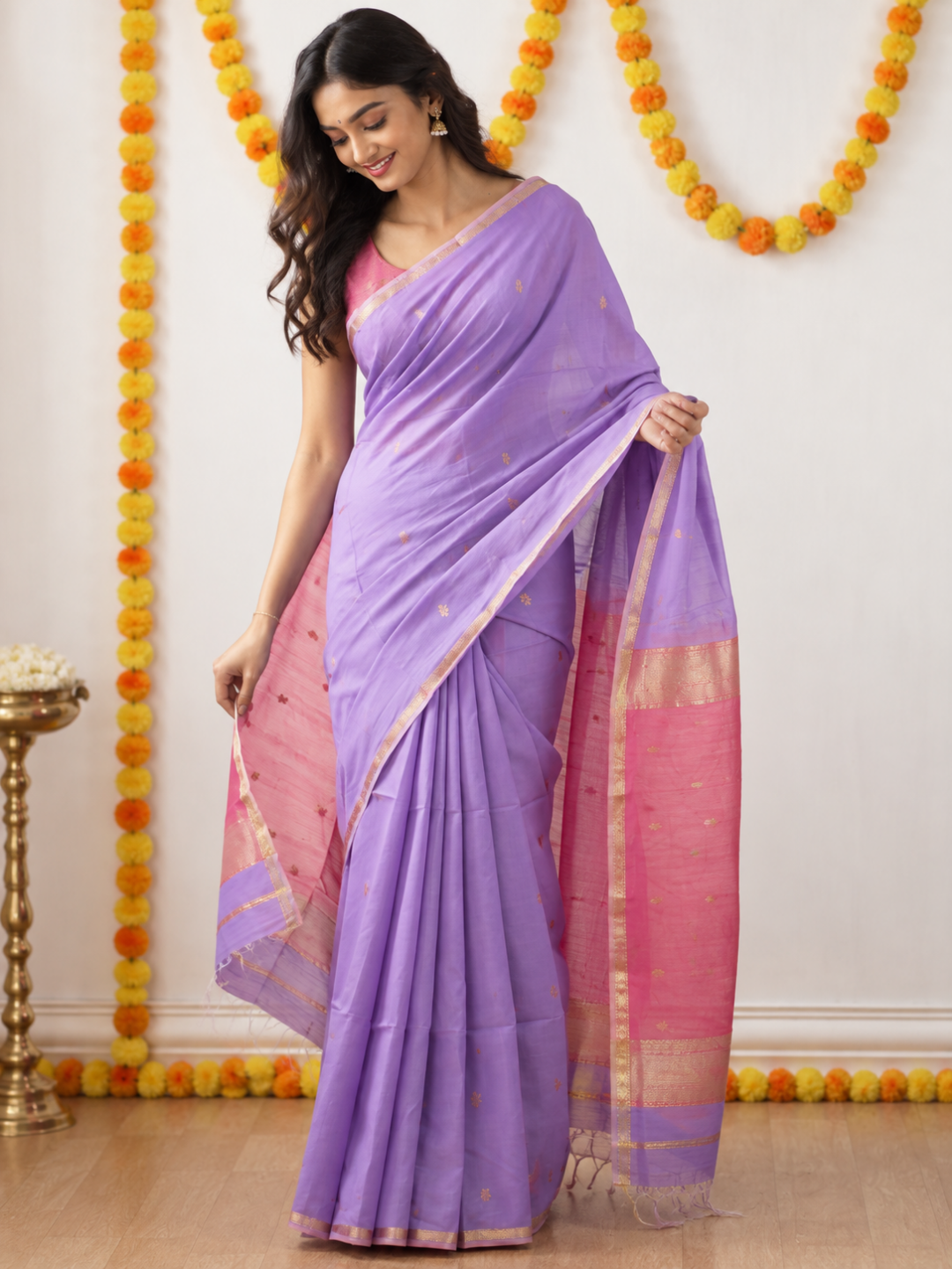 Maheshwari Silk Cotton Saree – Festive Elegance | Lavender