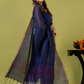 Handwoven Jamdani cotton Unstitched 2-piece Kurti | Deep Navy Blue