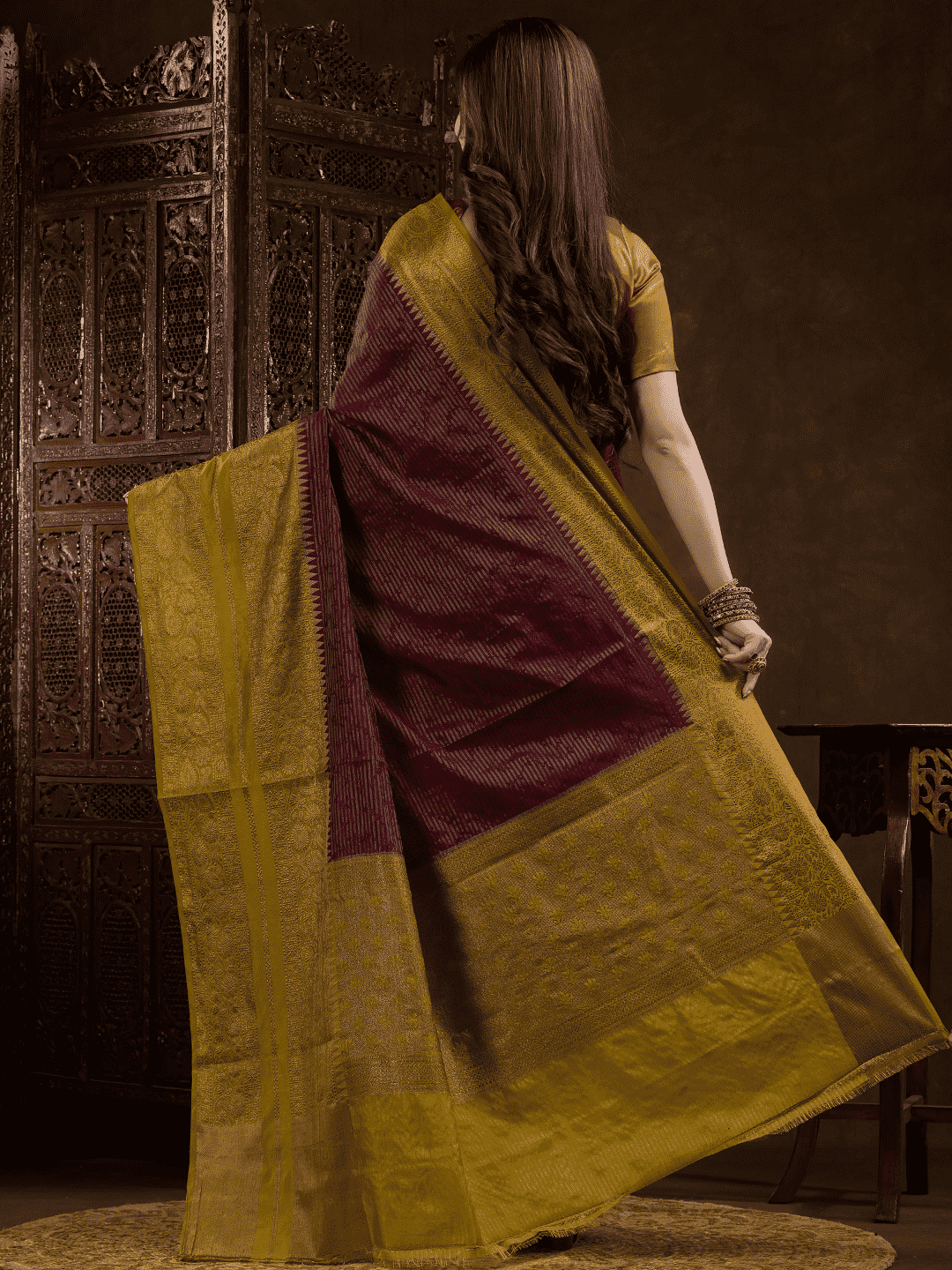 Marron Cotton Silk Saree - 008 - indeloom
