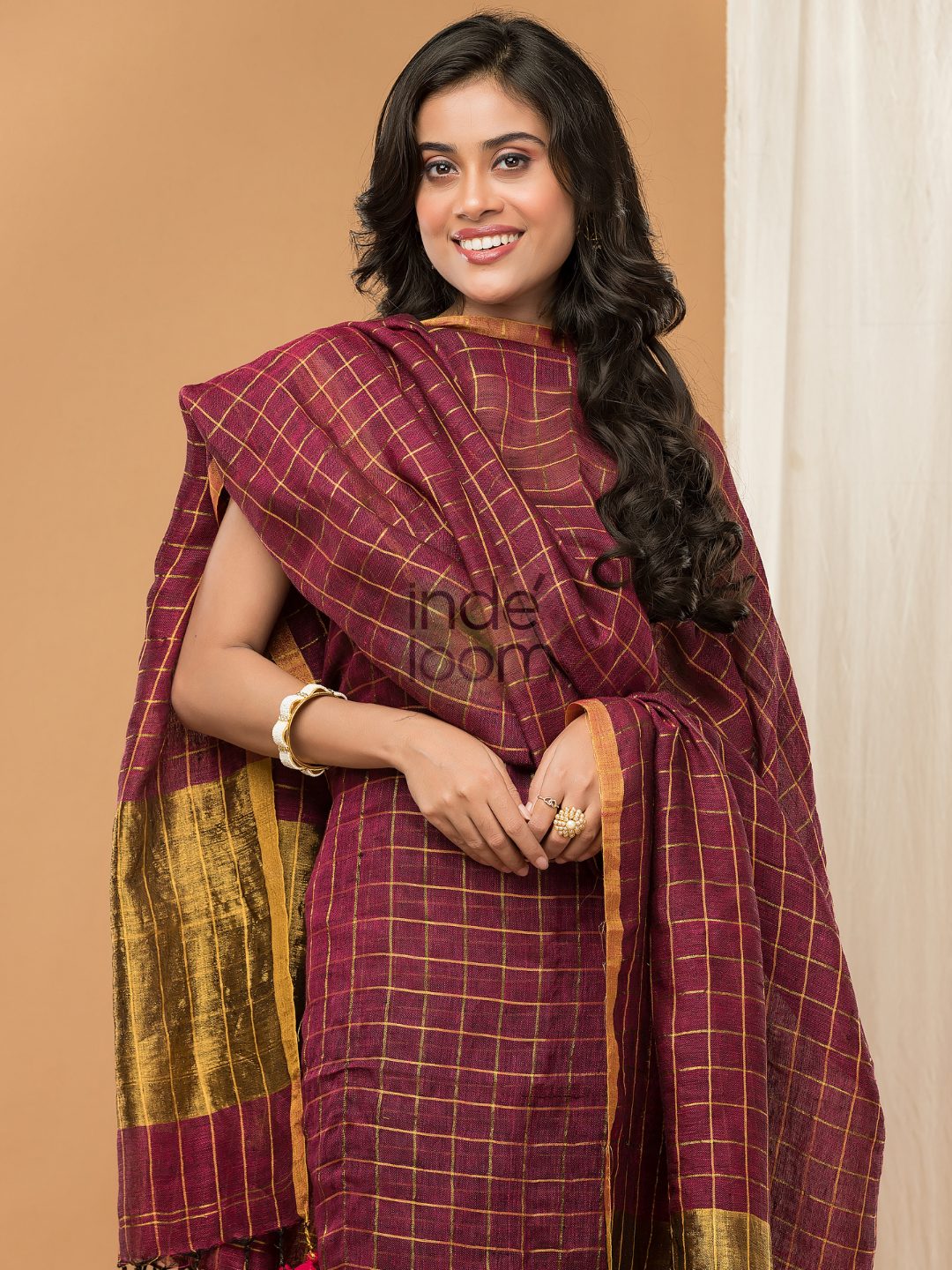 Maroon with Golden color Jamdani 2-Piece Set Kurti & Dupatta (UNSTITCHED) - 157