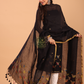 True Black Cotton Linen Jamdani 2-Piece Set Kurti & Dupatta (UNSTITCHED) - 061