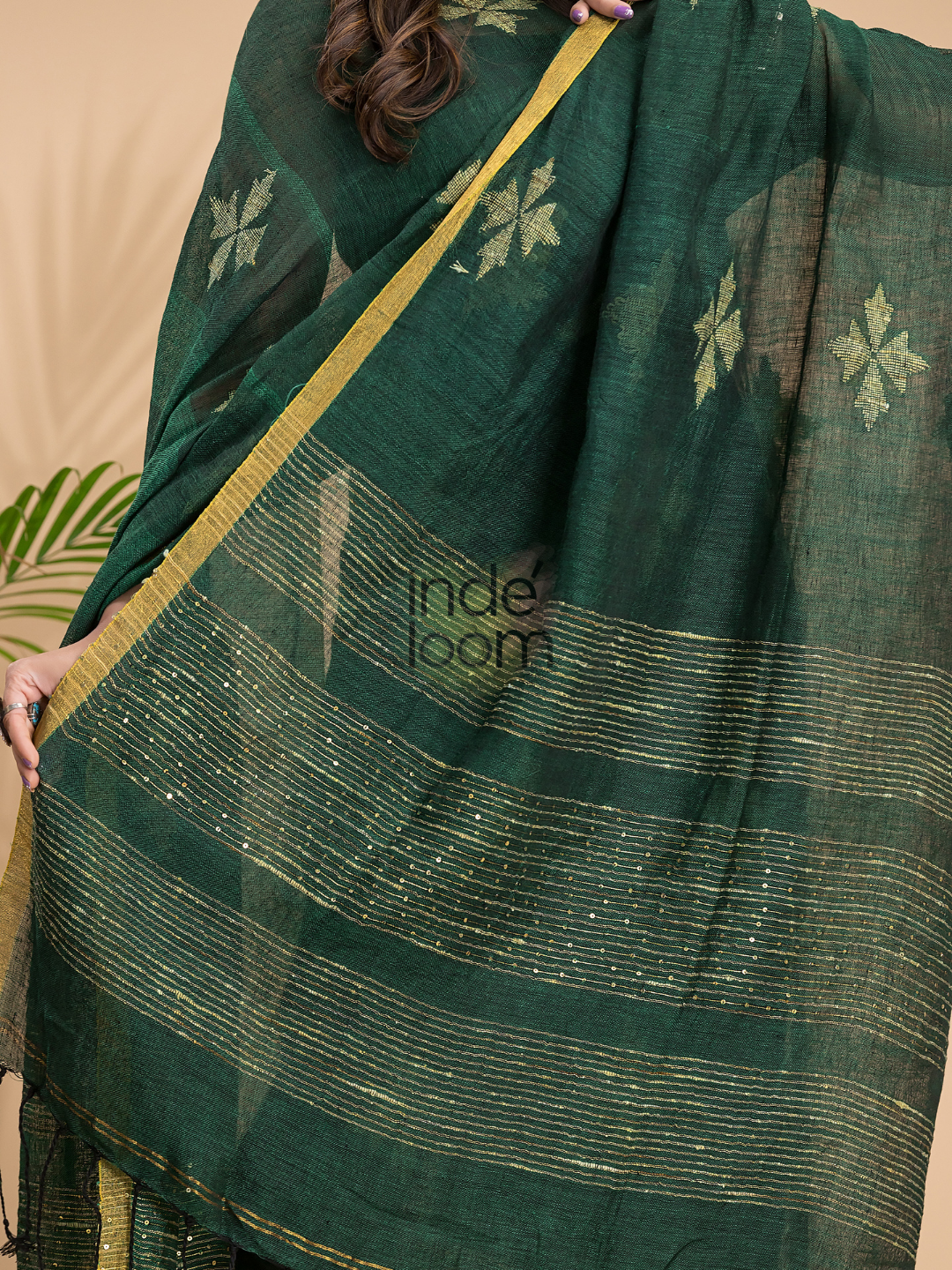 Pine Green Linen X Linen 2-Piece Set Kurti & Dupatta (UNSTITCHED) - 020