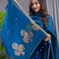 Classic Blue Cotton Linen  2-Piece Set Kurti & Dupatta (UNSTITCHED) - 120