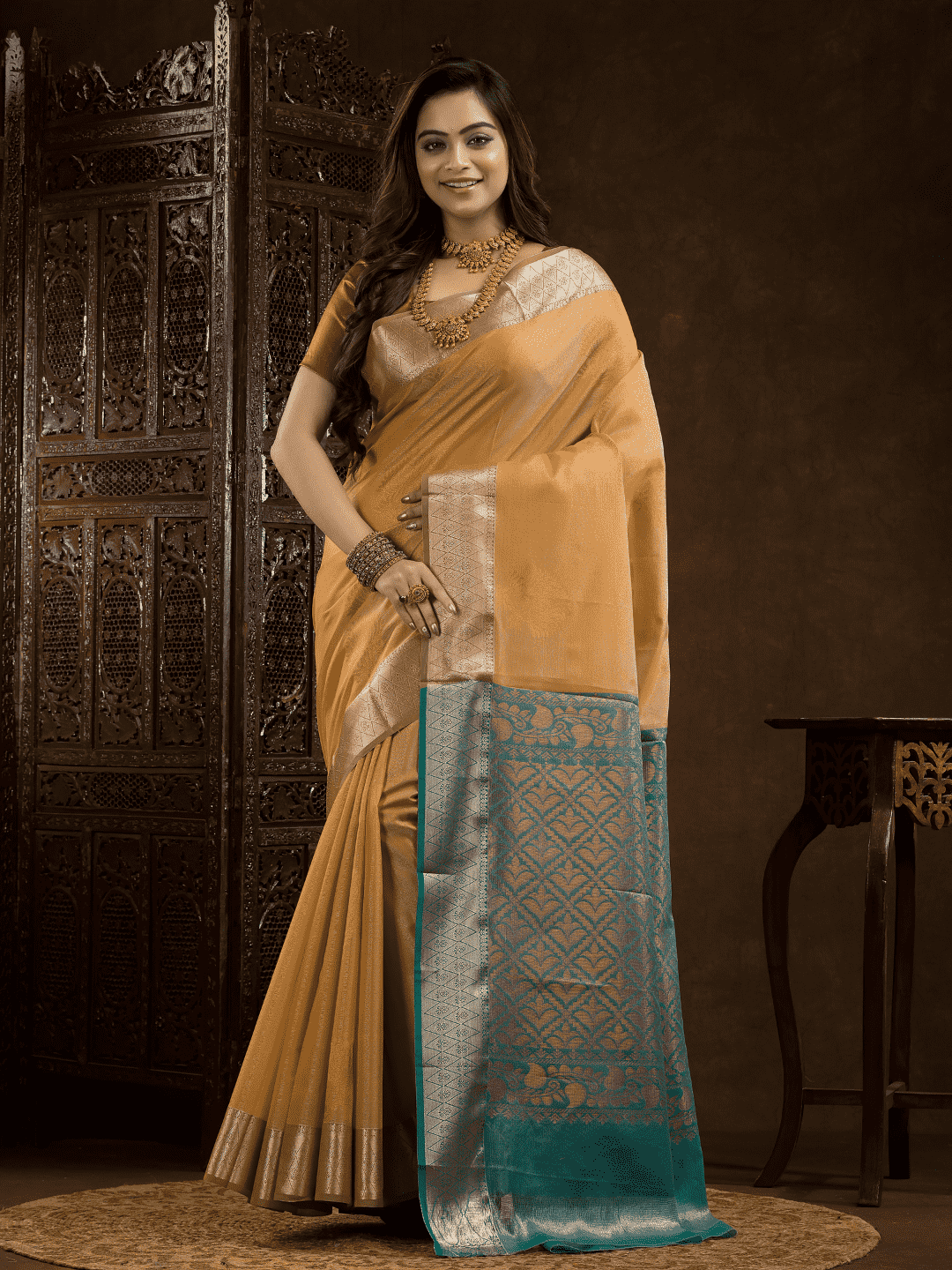 Flax Yellow Cotton Silk Saree - 007 - indeloom