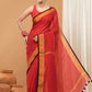 Linen Sequin Jamdani Saree With Apple Red-003