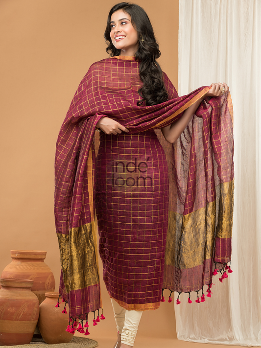 Maroon with Golden color Jamdani 2-Piece Set Kurti & Dupatta (UNSTITCHED) - 157