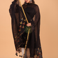 True Black Cotton Linen Jamdani 2-Piece Set Kurti & Dupatta (UNSTITCHED) - 061