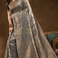 Floral woven design Silk blend Jacquard Saree | Steel Grey