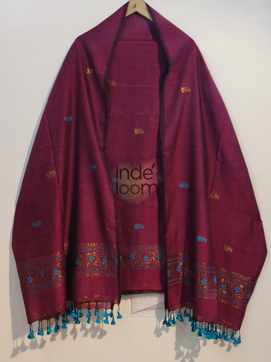 Blood Red Deep Pink Cotton Jamdani 2-Piece Set Kurti & Dupatta (UNSTITCHED) -750