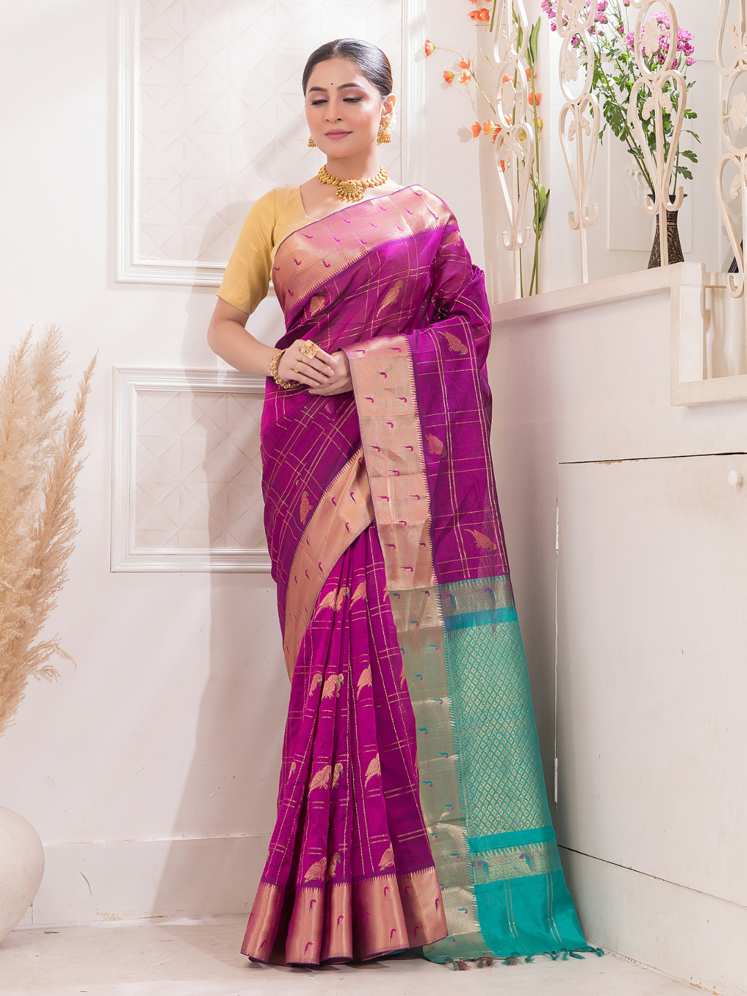Pure Handloom Korvai Saree | Dark Pink