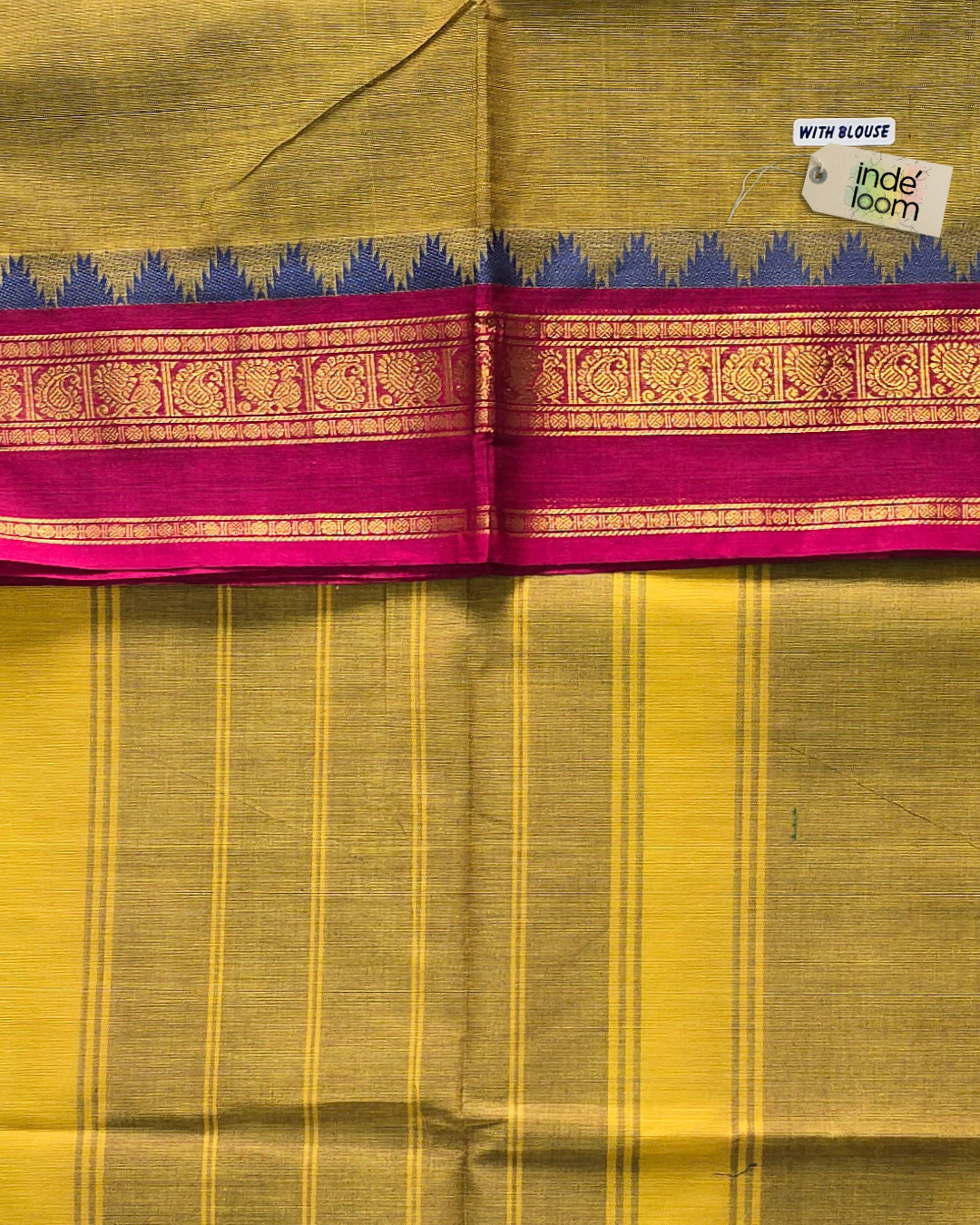 Kanchi Cotton|Leaf Green & Pink