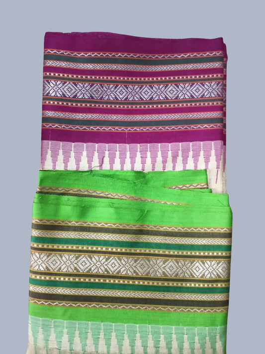 Light Green Handloom Vidarbha Tussar Silk Saree with Multicolor Contrast Border -001