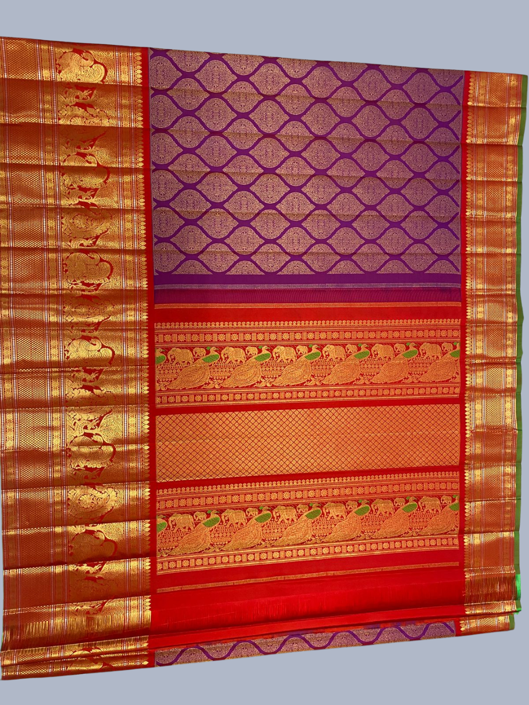 Pure Handwoven Gadwal Silk Saree With Wine Purpule - 014